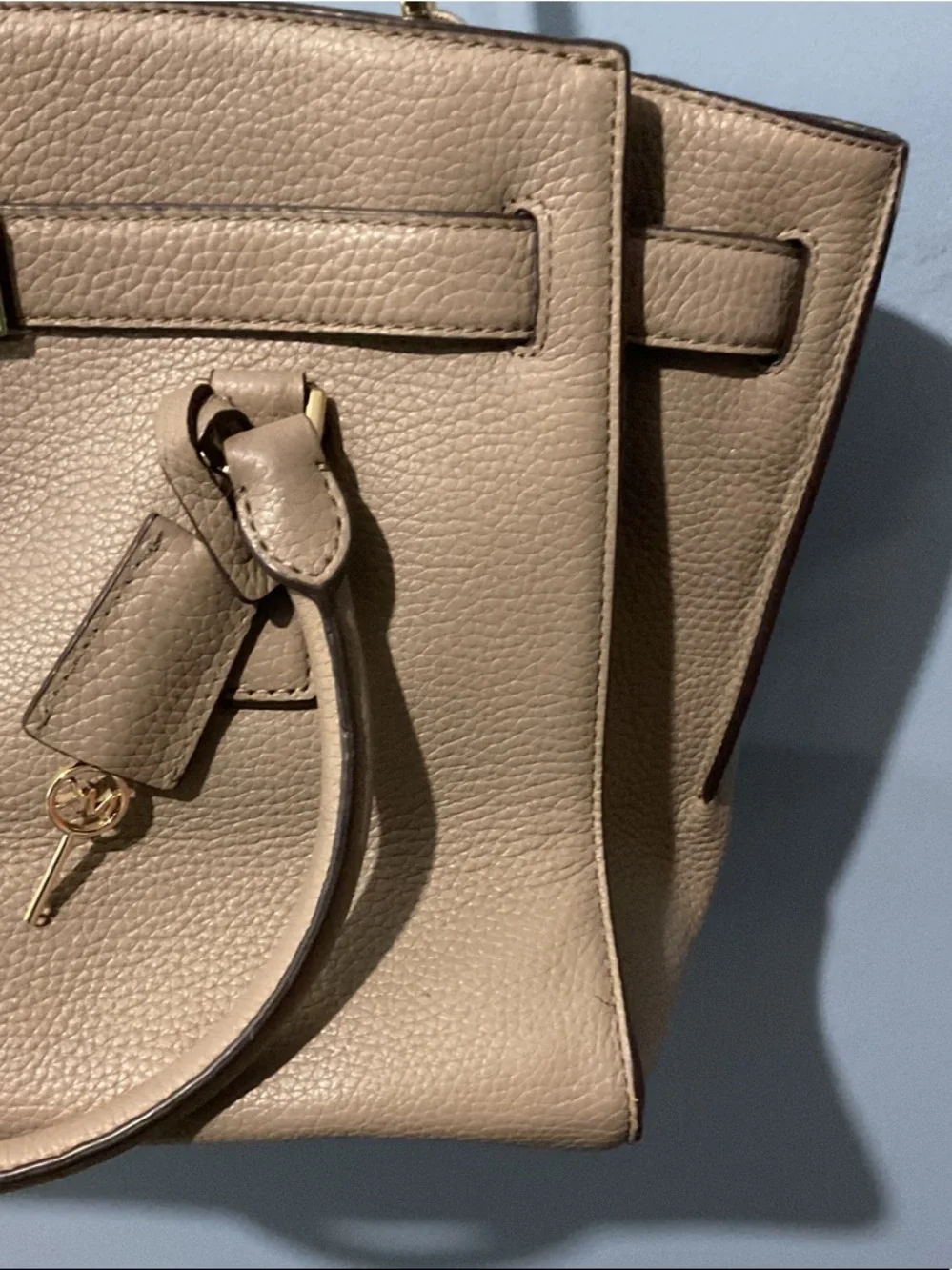 Michael Kors Pebble Leather Satchel in Taupe Beige with Gold Hardware